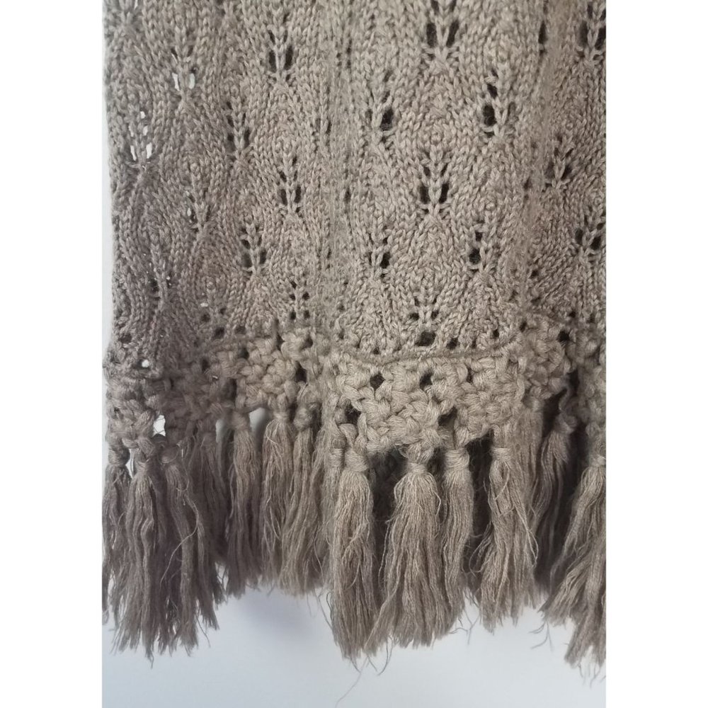Kenar Women's Sz. M Tan Wool Blend Cowl Neck Short Sleeve Fringe Detail Sweater - Picture 5 of 8